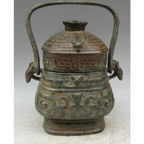Song voge gem S2293 18" Old China Bronze Beast Head food water vessel portable Pot Jar Crock kettle
