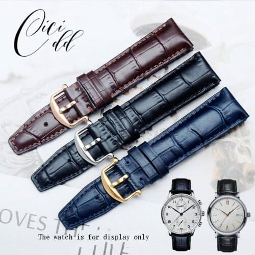 Slub Pattern Genuine Leather Strap 20mm 22mm Black Blue Bracelet With Pin Buckle Suitable For IWC Watch Accessories