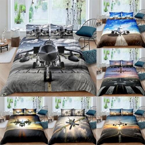 Plane Bedding Set Modern Soft Lightweight Microfiber 2/3Pcs Printed kids adult Duvet Cover & Pillowcase Full Single Double Size