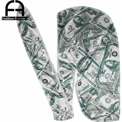 Unisex Dollar Printing Silk Durag Bandanas for Men Silky Durags Wave Cap Turban Hat DuRag