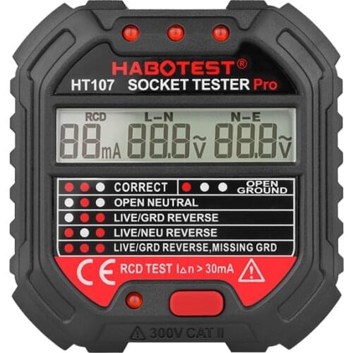 Digital Plug Socket Tester HT107D Electric Outlet Tester Voltage Detector EU Plug RCD Test Ground Zero Line Polarity Phase Check