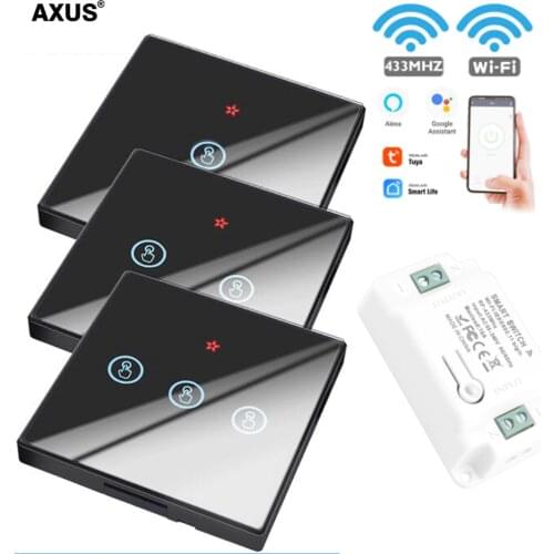 AXUS Tuya APP WiFi Smart Life Touch Switch Light Wireless Wall Switch crystal Glass Panel Remote Control Voice Google Home Alexa