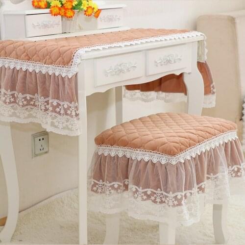 Suede cotton fabric princess brown lace Round piano stool cover table /chair cover lace tassel length:10cm-20cm