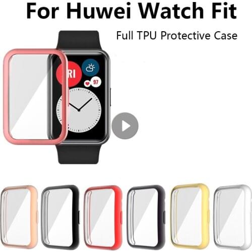 TPU Soft Full Screen Glass Protector Case Shell Edge Frame For Huawei Watch Fit Strap Band Protective Bumper Cover Accessories