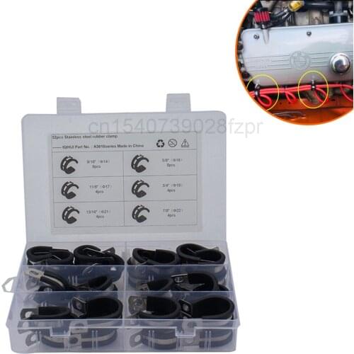 32 Sets Boxed - Stainless Steel Rubber Strip Clamp R-type, Rubber Strip Clamp, Pipe Clamp