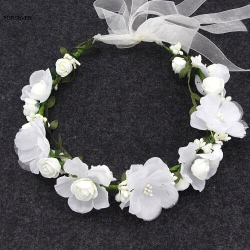 Artificial Flower Wreath with Ribbon Handmade Flower Crown Headband Flowers Garland Wreath Hair Accessories for Women SL SL