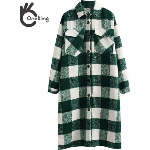 OneBling 2021 Za Woman Casual Traf Jacket Autumn Winter Thicken Plaid Trench Coats Drop Shoulder Mid-Length Loose Overcoats