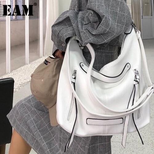 [EAM] Women New Big White Big Pu Leather Personality Fashion Tide All-match Crossbody Shoulder Bag Spring Autumn 2021 18A0115