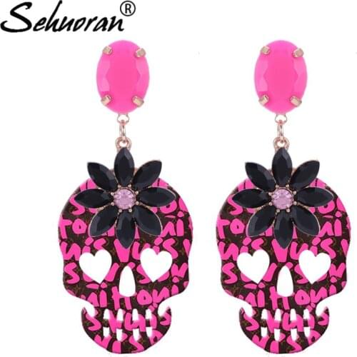 Sehuoran Skull Brincos Aretes Drop Earings For Woman Crystal Stone Pendients Oorbellen Boho Earrings Fashion Jewelry