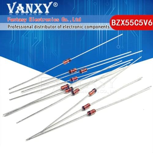 100pcs 0.5W 5.6V BZX55C5V6 1/2W DO-35 Zener Diodes
