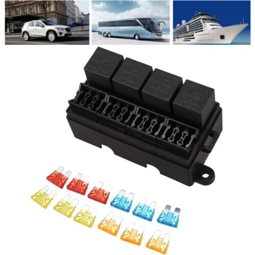 12 Way Blade Fuse Holder Box with Spade Terminals and Fuse 4PCS 5Pin 12V 40A Relays for Car Truck Trailer and Boat