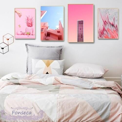 Abstract Colorful Poster Modern Pink House Pineapple Donuts Canvas Painting Sweet Photography Print Wall Art Picture Decoration