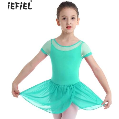 2019 Girls Ballerina Tutu Ballet Dress Elegant Gymnastics Leotard Dancewear Princess Girls Dress Mesh Short Sleeves Ballet Dress