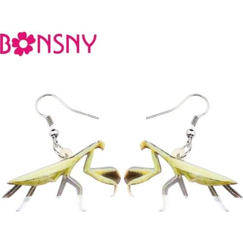 Bonsny Acrylic Cartoon Mantis Devil Horse Earrings Drop Dangle Fashion Novelty Insect Jewelry For Women Girl Teen Gift Wholesale