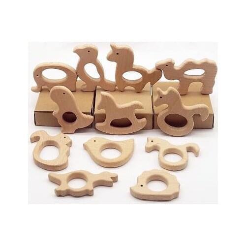 200pcs Animal Shape Wooden Teether Elephant for DIY Baby Teething Necklace Accessories Molar Pacifier Chain