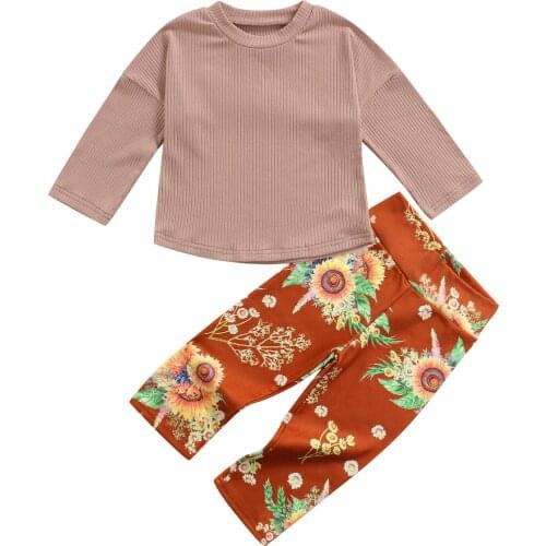 2Pcs Kids Autumn Tracksuit, Long Sleeves T-Shirt + Sunflower Print Elastic Waist Pants for Girls, Boys, 18 Months to 6 Years
