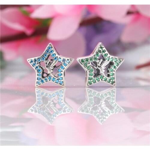 100% Authentic 925 Sterling Silver Pentagram Hollow Tinkerbell Star Beads Fit Original Bracelet Necklace DIY Jewelry