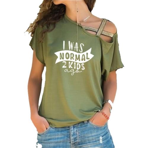 Summer I Was Normal 2 Kids Ago T-shirt Printing T-Shirt Women Irregular Skew Cross Bandage Tops Tee