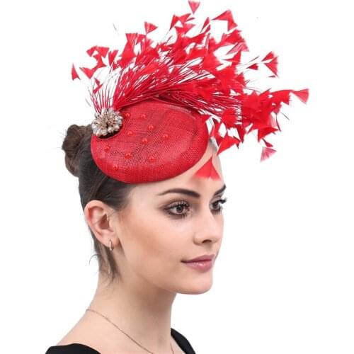 Red formal sinamay fascinators church hats wedding headbands tea party derby headwear elegant race show hair accessories SYF503