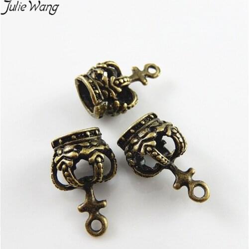 JulieWang 10PCS Antique Bronze Zinc Alloy 3D Hollow Queen King Royal Crown Cute Pendant Charm DIY Retro Earring Bracelet Finding