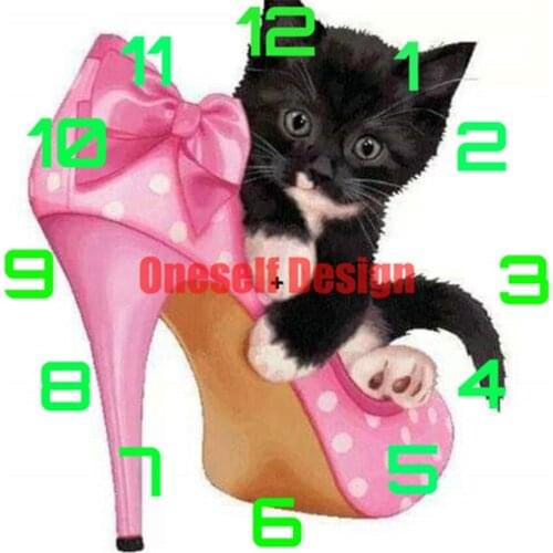 Cat 5d diamond painting full square with clock 5d diamond embroidery with clock rhinestone pictures diamond art kit diy frame