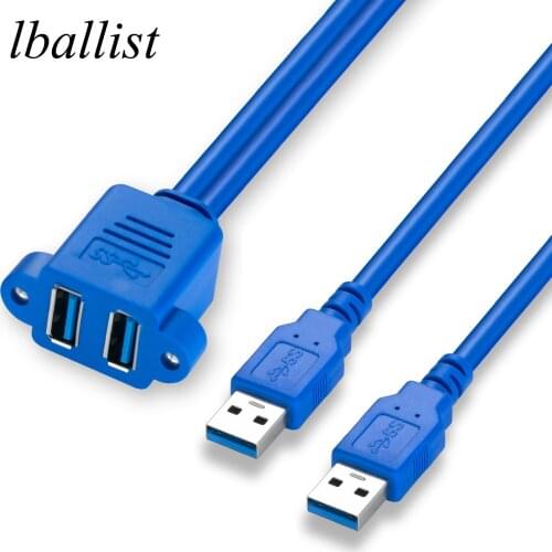 Lballist USB 3.0 Extension Cable Dual USB 3.0 Male to Female Foil+Braided Shielded with Screw Panel Mount 50cm
