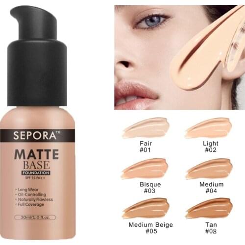 30ml Face Matte Liquid Foundation Base Makeup Oil Control 24 Hours Lasting Concealer Full Coverage Waterproof Contour Makeup