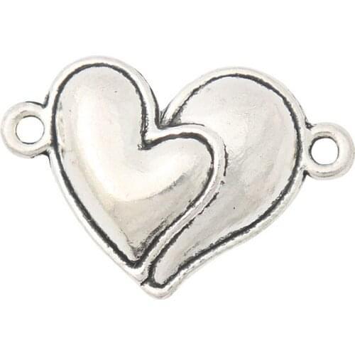 RAINXTAR Fashion Alloy Hearts Connector Charms For Bracelets Making 20*29mm 50pcs AAC1595