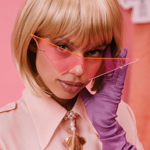 QPeClou 2020 New Oversized Triangle Sunglasses Women Fashion Super Big Sun Glasses Men Rimless One Piece Show Colorful Shades