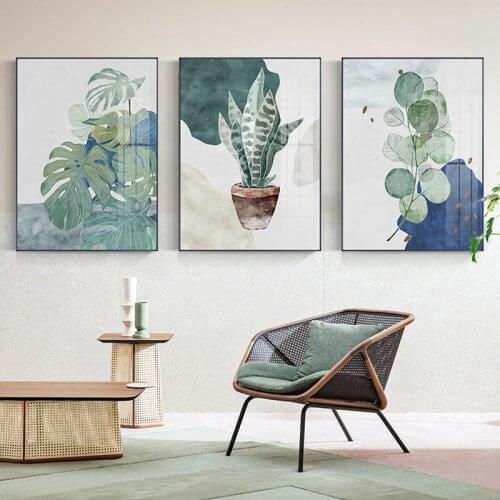 Nordic Watercolor Green Plants Wall Art Canvas Painting Unique Poster Vintage Print Home Decor Pictures For Living Room Bedroom