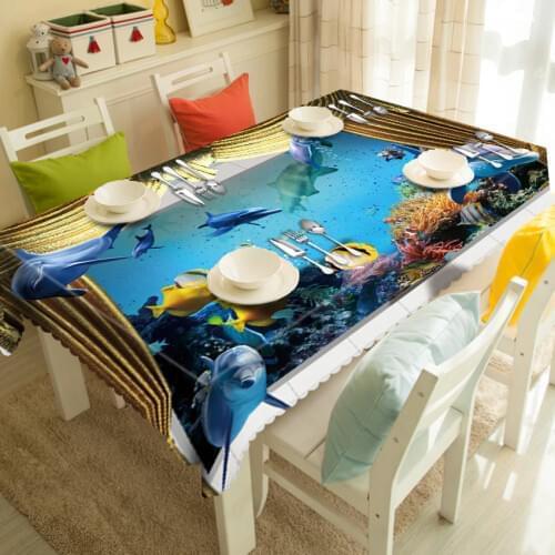 Customizable 3D Tablecloth Sea World Pattern Washable Cloth Thickened Rectangular And Round Table Cloth Wedding