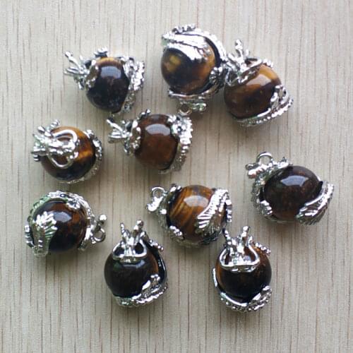 New fashion Natural tiger eye stone 16mm round Beads Dragon pendants for necklaces making 10pcs/lot wholesale free shipping