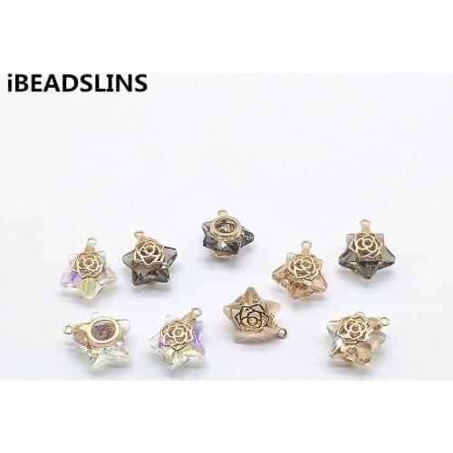 New arrival! 17x15mm 50pcs Copper/glass crystal Star charm for Jewelry Earrings DIY parts,Jewelry Findings & Components
