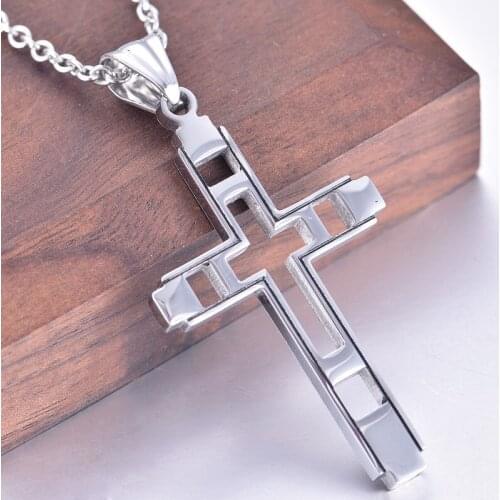 New Style Fashion Gold Color Cross Necklace Men Women Stainless Steel Chain Necklaces&Pendants Christian Male Party Jewelry Gift
