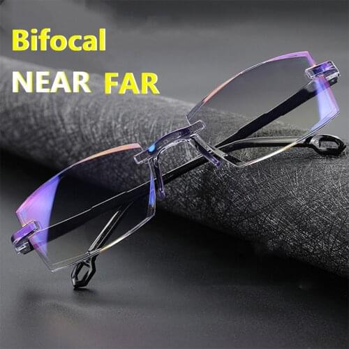 Anti Blue Light Radiation Bifocal Reading Glasses Rimless Multifocal Presbyopic Glasses presbyopia Magnification Diamond Cutting