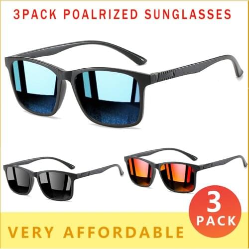 3 PACK Square Polarized Sunglasses Men Ultralight Eyeglasses Frame Fashion Sun Glasses Male Outdoor Sports UV400 Goggles N7