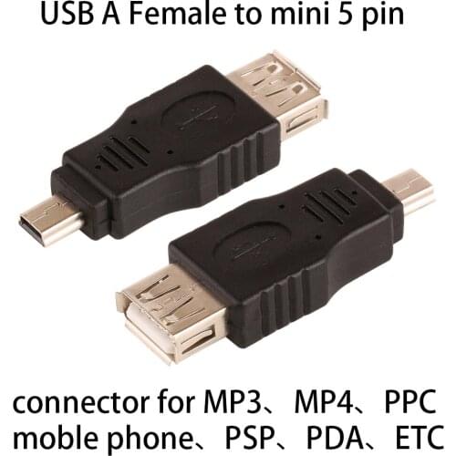 Wholesale 200Pcs/lot Black Female USB 2.0 A to Male Mini 5 pin B Adapter Converter USB cable For MP3 MP4