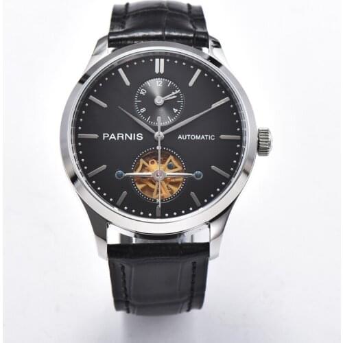 Parnis 43mm Black Dial Automatic Mens Watches Calendar Men Wristwatch JHS34 Movement Mechanical Man Clock