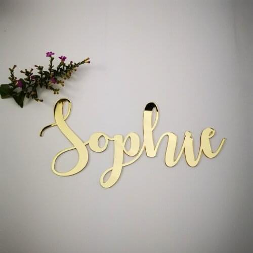 Personalized Baby Shower mirror gold Name sign ,Family Script Nursery Wall Decor,Custom Children Name sign Decor silver Letter