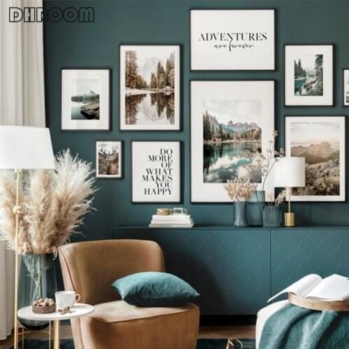 Landscapes Travel Posters Mountain Rafting Paintings for Interior Nordic Autumn Valley Deer Art Print Stylish Picture Wall Decor