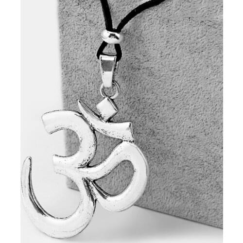 1PCS Abstract Metal OM AUM Symbol Yoga Buddhist Charm Pendant Velvet Cord Necklace Jewelry