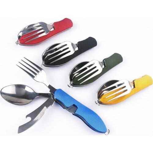 Portable multi tool cutlery Outdoor Dinnerware flatware utensil bottle opener foldable fork tableware Picnic camp spoon knife