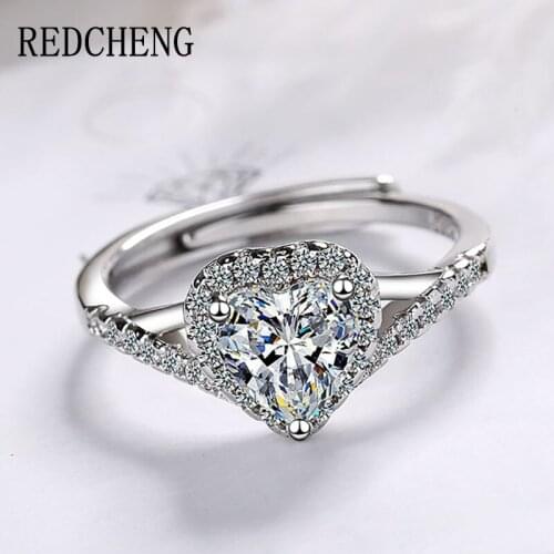 REDCHENG 925 Sterling Silver Sparkling Zircon Rings for Women Fashion Hot Sale Exquisite LOVE Heart Anniversary Jewelry Gifts