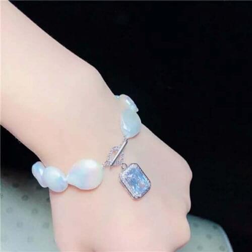 Hand knotted 11-12mm genuine white freshwater coin pearl bracelet micro inlay zircon accessories clasp 20cm