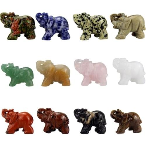 Elephant Statue 12 pieces Mixed 40mm Carved Gemstone Elephant Crystal Figurines for Home Craft Chakra Stones Healing Reiki