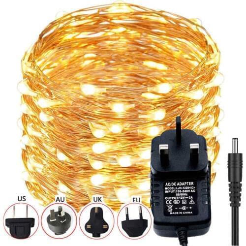 10m 20m LED String Light 12V Fairy Lights RGB Warm White Silver/Copper Wire Xmas Wedding Party Decoration With US EU UK AU Plug