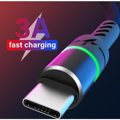 LED Micro USB Type C Cable 3A Fast Charging Data Cord For Huawei P40 P30 Xiaomi 1110 Mobile Phone Charger USB Charge Wire Cable