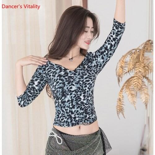 Belly DSance Top Leopard Print Shirt Velvet Half Sleeve Practice Clothes Female Adult Profession Performance Clothing