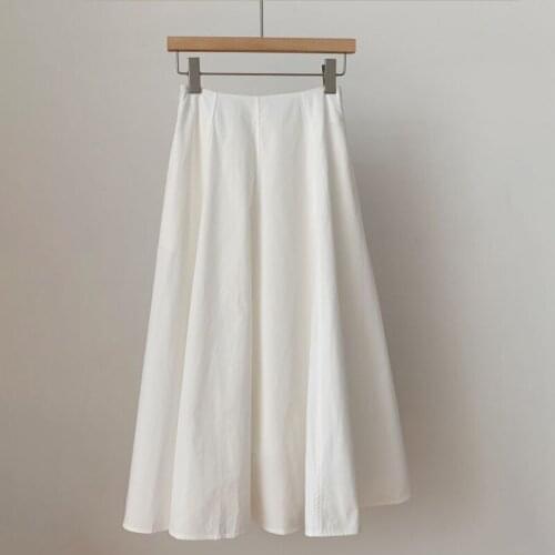 Women Summer Casual Simple Solid Midi Skirt A-Line High Waist Skirts Students Streetwear School Girls Harajuku Sweet