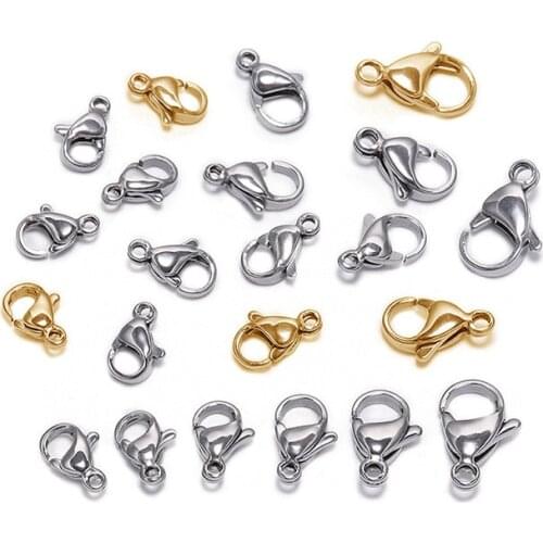 20pcs/lot Lobster Clasps 18K Gold Plating Stainless Steel Jewelry Finding Clasp Hooks for Diy Necklace & Bracelet Chain Making